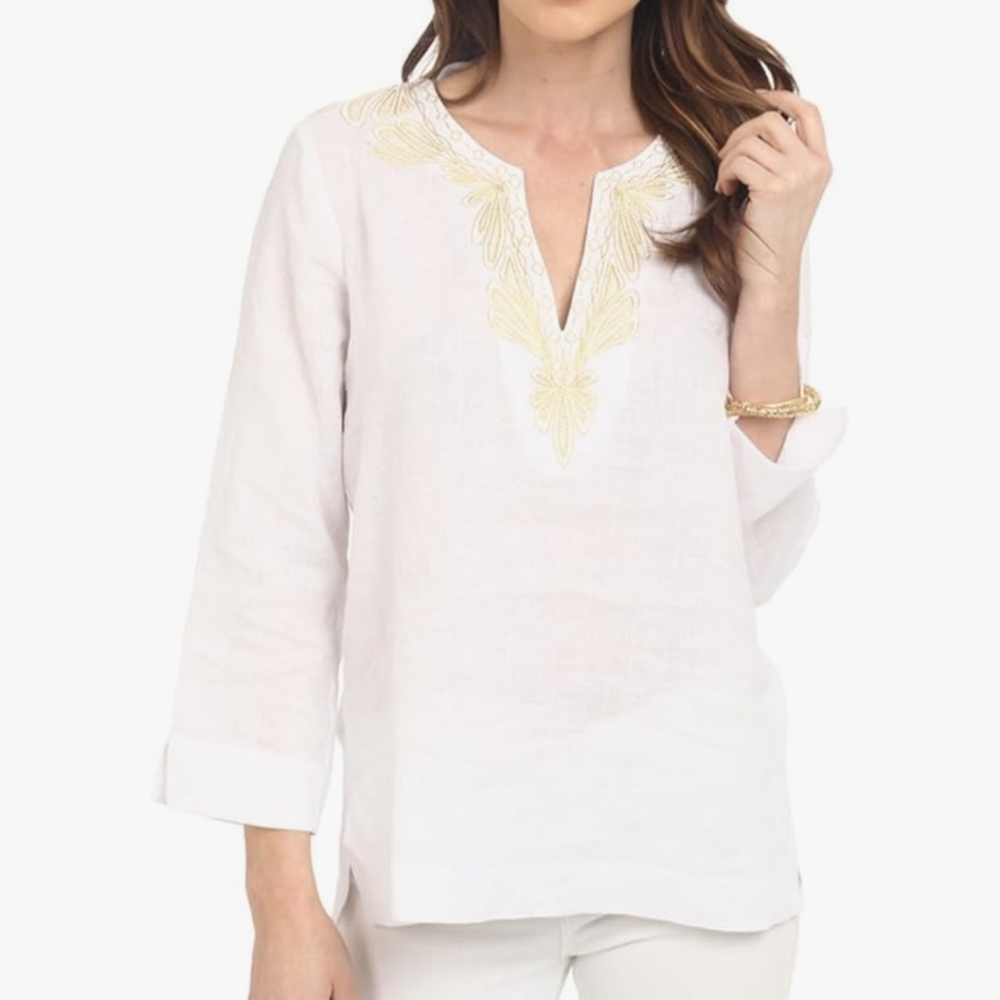 Lilly Pulitzer 100% Linen Resort Wear Tunic Top Shirt